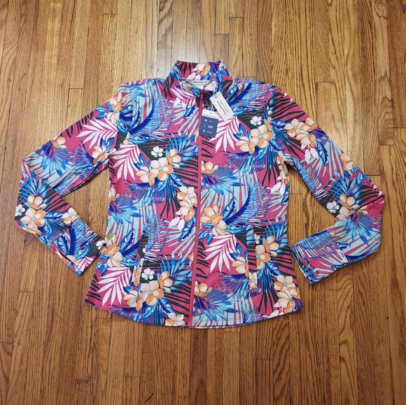 Tommy Bahama Womens Golf Tennis Jacket Size L Full Zip Floral NEW Lightweight - Picture 1 of 11